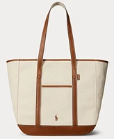 Polo Ralph Lauren Women's Leather-Trim Canvas Medium Shopper Tote