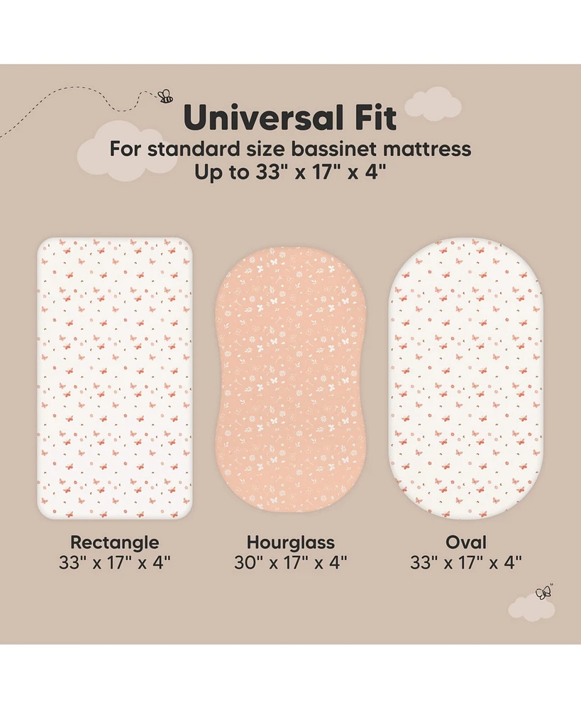 KeaBabies 2pk Soothe Waterproof Bassinet Sheets for Girls, Boys, 33x17 Universal Baby Bassinet Mattress Protector Cover