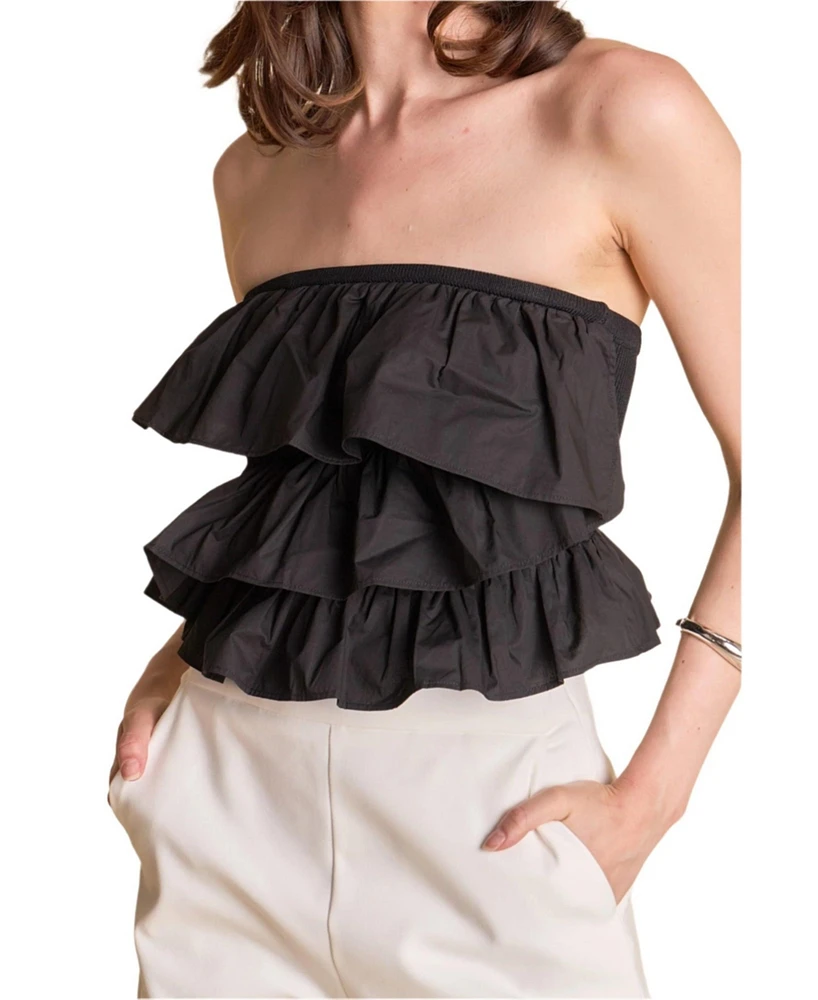 endless rose Women's Mixed Media Ruffled Strapless Top