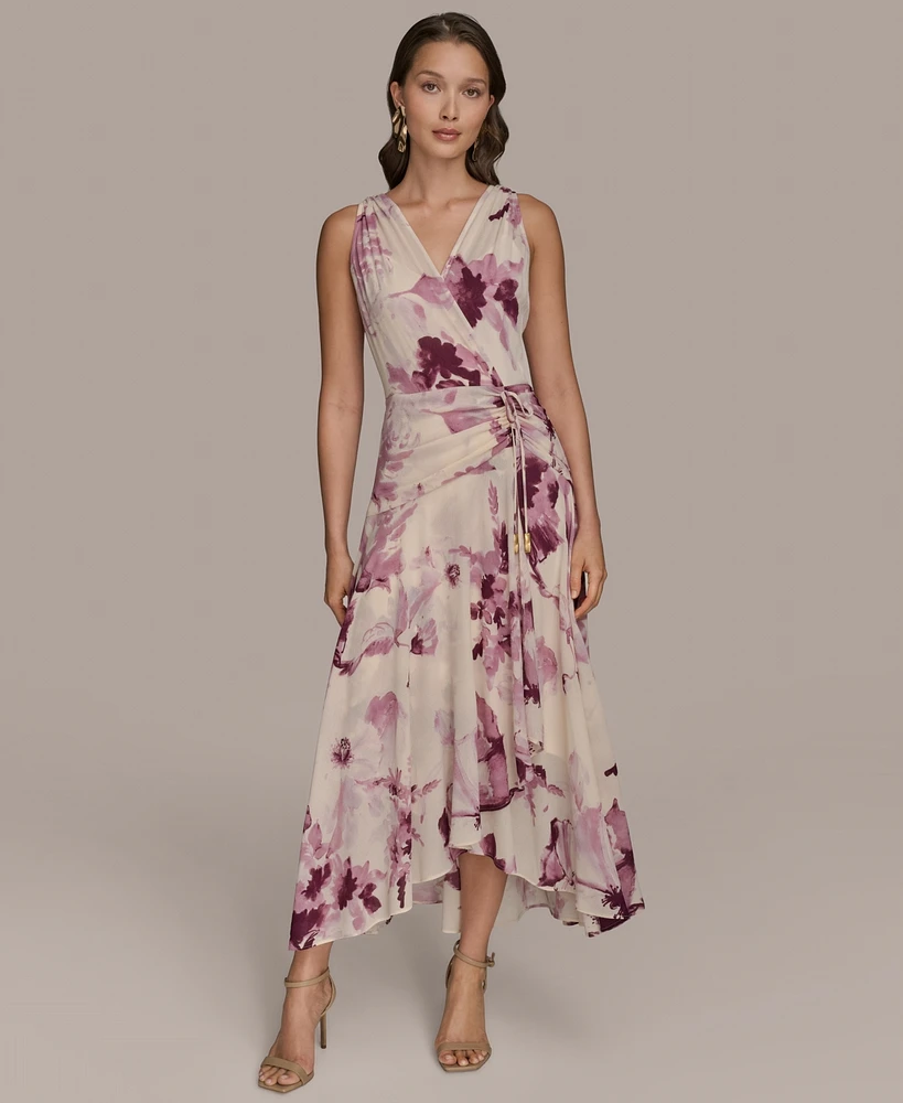 Donna Karan New York Women's Chiffon Floral Print Faux-wrap Midi Dress