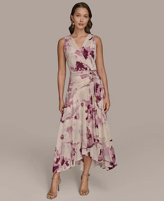 Donna Karan New York Women's Chiffon Floral Print Faux-wrap Midi Dress