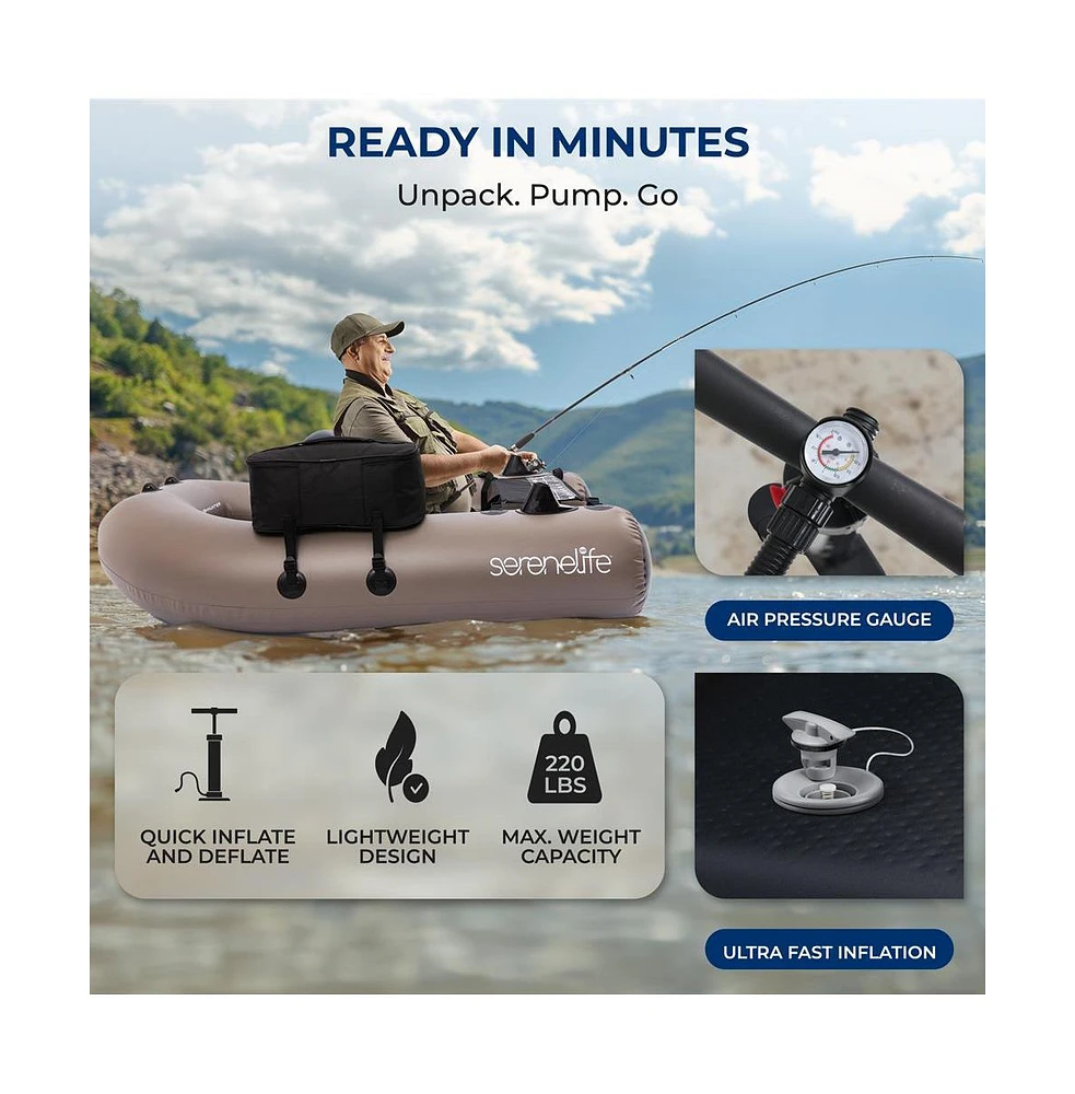 Inflatable Modular Fishing Kayak with Single-Action Hand Pump, Carry Bag, and Repair Kit