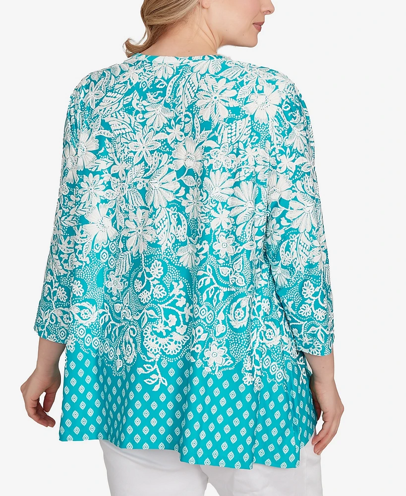 Ruby Rd. Plus Ibiza Ombre Floral Puff Print Top