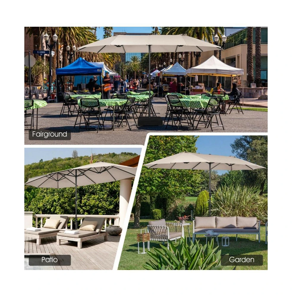 15 Feet Patio Double-Sided Umbrella with Hand-Crank System