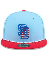 New Era Men's Light Blue/Red San Diego Padres 2025 Fourth of July 59FIFTY Fitted Hat