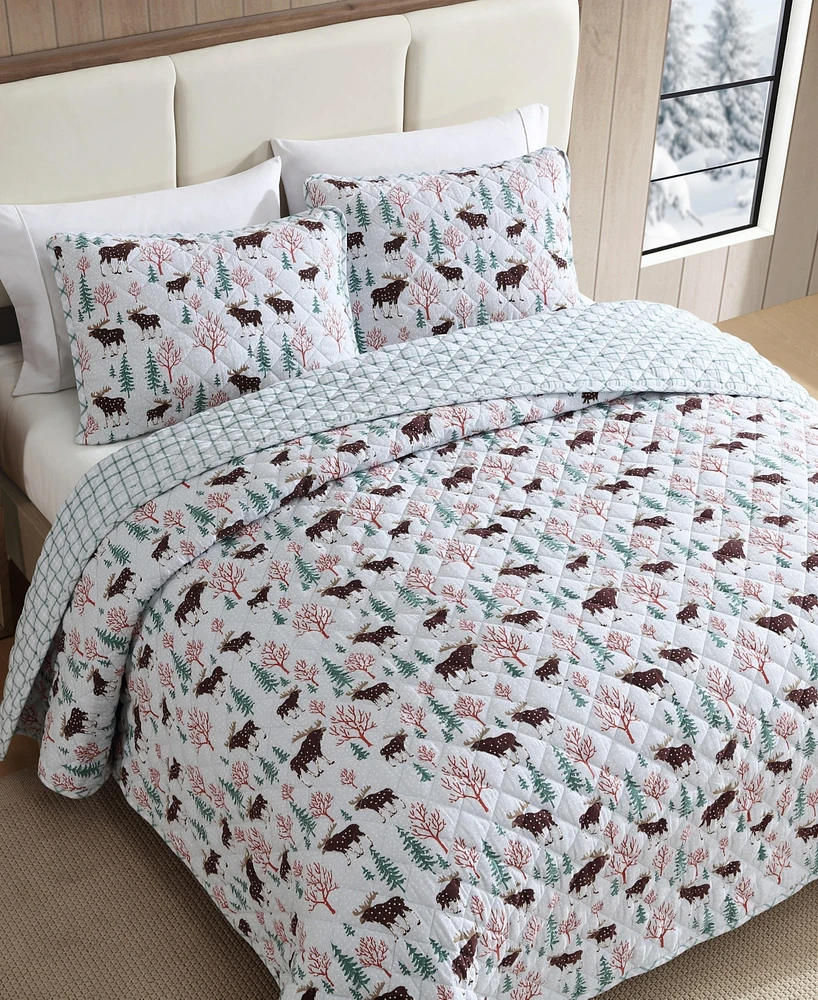 Eddie Bauer Mountain Moose Flannel Cotton Reversible 2-Pc. Quilt Set, Twin