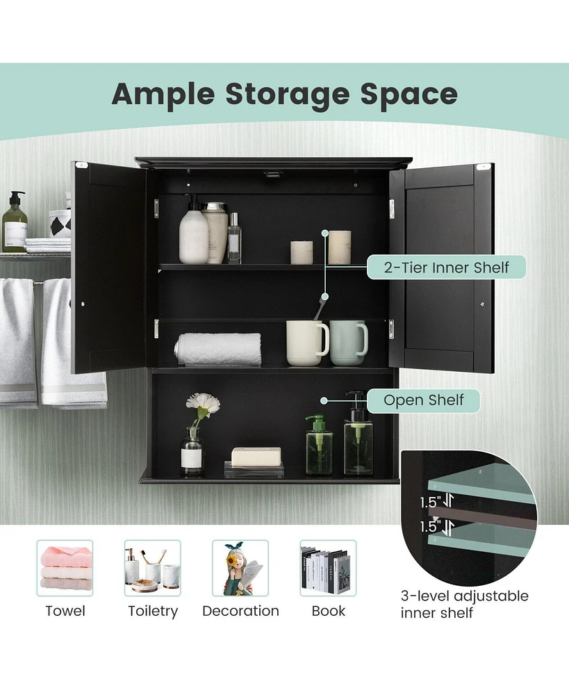 Volenca 2-Door Wall Mount Bathroom Storage Cabinet with Open Shelf