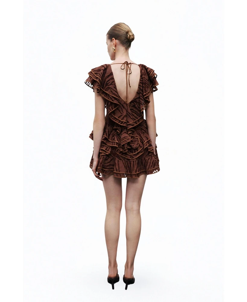 Nocturne Women's Ruffle Patterned Mini Dress