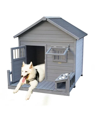 Streamdale Furniture Large Solid Wood Dog House with Terrace