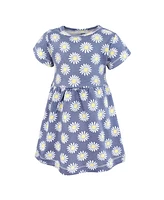 Hudson Baby Girls Cotton Dresses, Blue Daisy, Months
