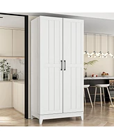 White 2-door 68.9-inch high multifunctional cabinet, storage cabinet, Pantry (including wine drawer/wine glass holder)