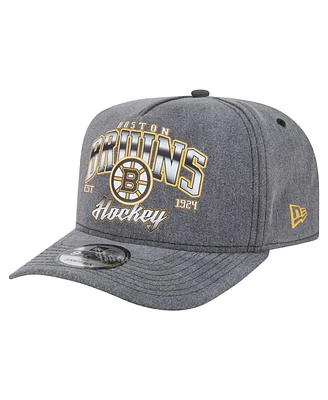 New Era Men's Charcoal Boston Bruins Throwback Washed A-Frame Pre-Curved 9FIFTY Snapback Hat