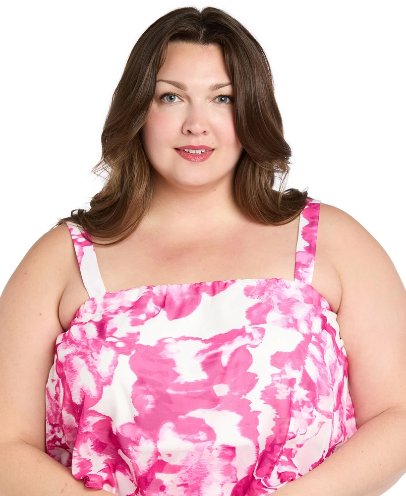 R & M Richards Plus Printed Sleeveless Maxi Dress
