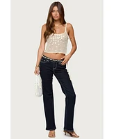Edikted Women's Onya Iridescent Sheer Knit Top