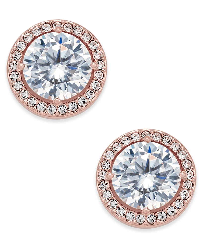 Eliot Danori Rose Gold-Tone Crystal and Pave Round Stud Earrings, Created for Macy's