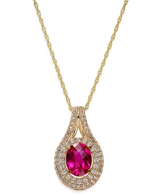 Lab-Grown Ruby (2 ct. t.w.) and White Sapphire (3/4 ct. t.w.) Pendant Necklace in 14k Gold-Plated Sterling Silver