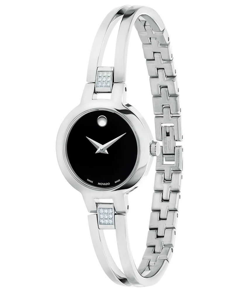Movado Women's Swiss Amorosa Diamond-Accent Stainless Steel Bangle Bracelet Watch 24mm