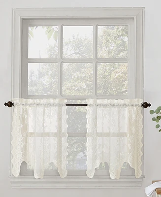 Alison Floral Lace Sheer Rod Pocket Kitchen Curtain Tier Pair