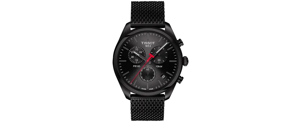 Tissot Men's Swiss Chronograph T-Classic Pr 100 Black Pvd Stainless Steel Mesh Bracelet Watch 41mm