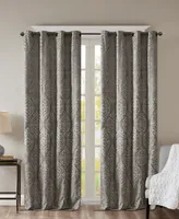 Mirage Knitted Jacquard Damask Total blackout curtains for bedroom, Silver grommet top fit up to 1.25 inches rod Single Curtain Panel for Living Room