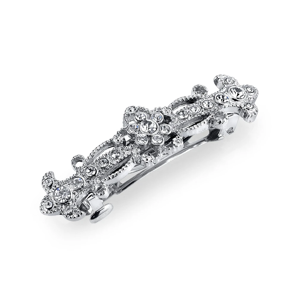 2028 Silver-Tone Crystal Small Barrette