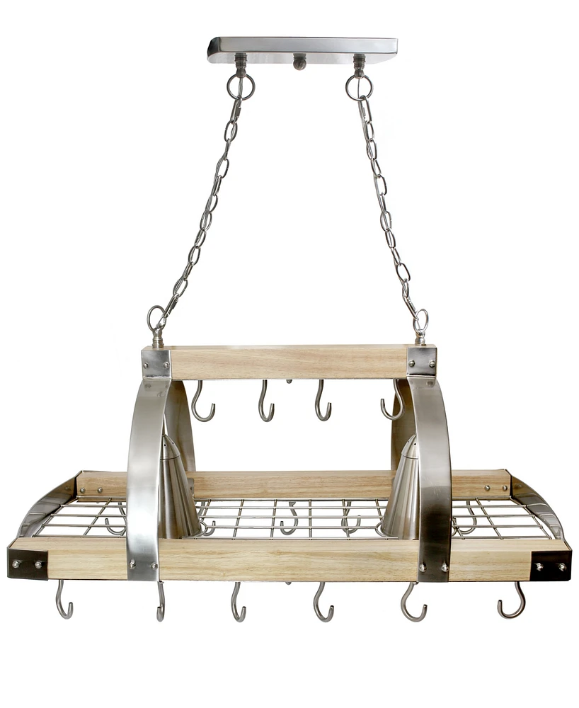 Elegant Designs 2 Light Kitchen Wood Pot Rack with Downlights