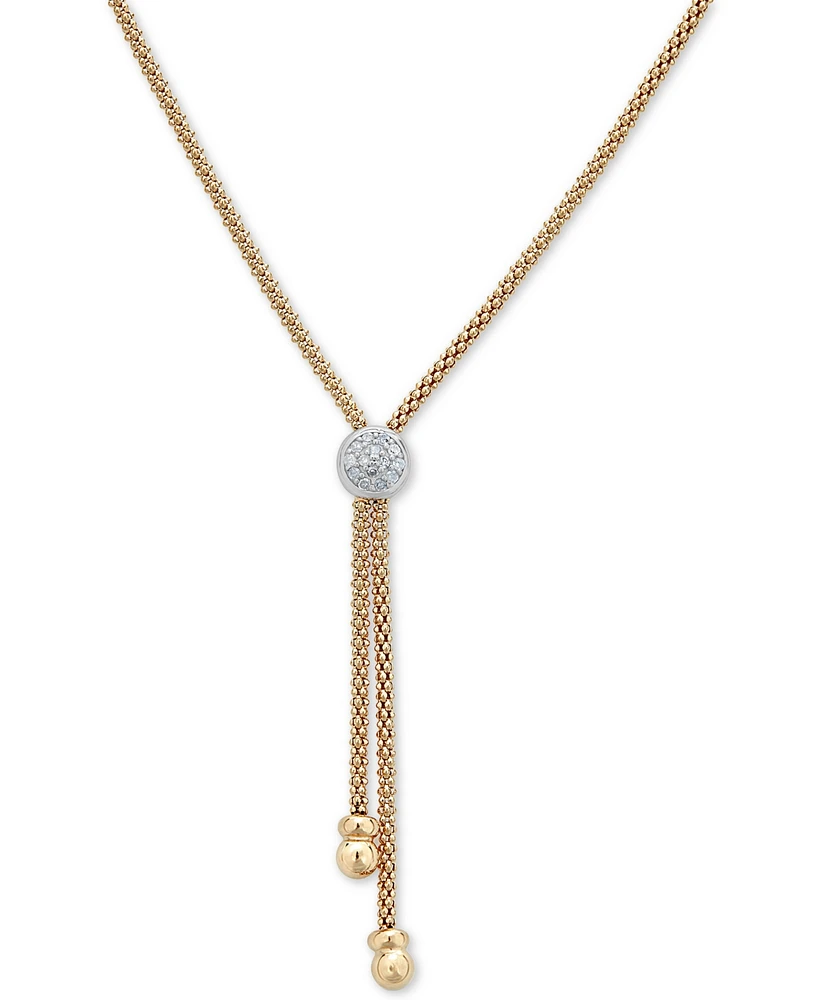 Diamond Two-Tone Lariat Necklace (1/8 ct. t.w.) in 14k Gold-Plated Sterling Silver, 20" + 3" extender