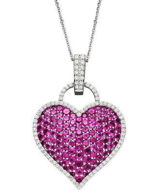 Ruby (6-1/2 ct. t.w.) and Diamond (1/2 ct. t.w.) Pave Heart Pendant in 14k White Gold