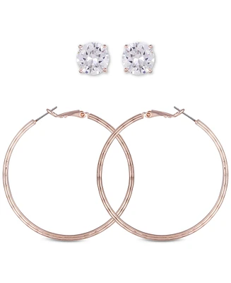 Guess Rose Gold-Tone 2-Pc. Set Crystal Stud & Hoop Earrings