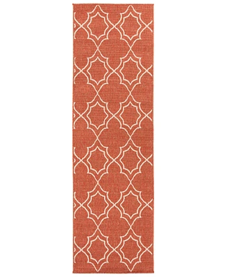 Closeout! Livabliss Alfresco Alf-9591 Rust 2'3" x 11'9" Runner Area Rug, Indoor/Outdoor