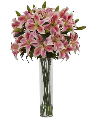Nearly Natural Rubrum Lily Artificial Arrangement in Cylinder Vase