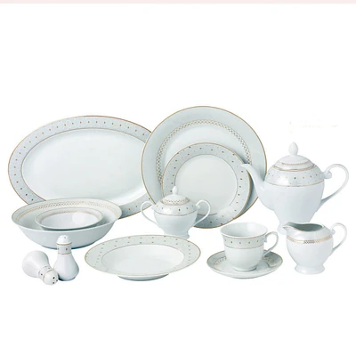 Lorren Home Trends Carlotta-Mix and Match Gold Trim 57-pc Dinnerware Set, Service for 8