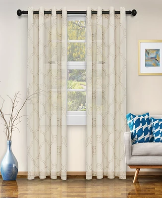 Superior Moroccan Geometric Trellis Semi-Sheer Window Curtain Panel Set with Grommet Header, 52" x 96"