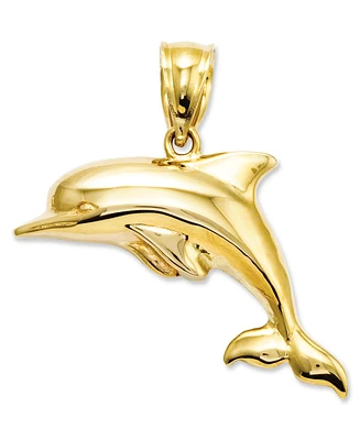 14k Gold Charm, Polished 3D Dolphin Charm