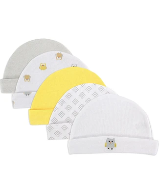 Luvable Friends Baby Boys Cotton Caps 5pk, Owl, 0-6 Months