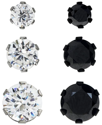 Sutton Stainless Steel Two-Tone Cubic Zirconia Stud Earrings Set Of 3 Pairs
