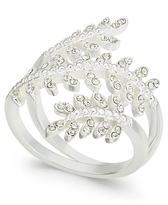 Charter Club Fine Silver Plate Crystal Leaf Wrap Ring, Created for Macy's