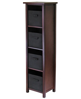 Winsome Verona 4-Section N Storage Shelf with 4 Foldable Black Color Fabric Baskets