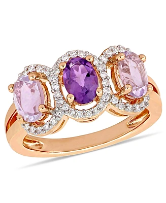 Amethyst (1-5/8 ct.t.w.) and Diamond (1/5 3-Stone Halo Ring 18k Rose Gold over Sterling Silver