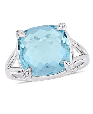 Blue Topaz (9 ct.t.w.) and White (1/20 Split Shank Cocktail Ring Sterling Silver