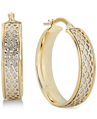 Italian Gold Lattice-Design Hoop Earrings in 14k White Gold and 14k Gold