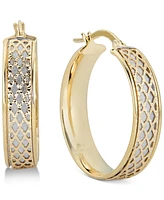 Italian Gold Lattice-Design Hoop Earrings in 14k White Gold and 14k Gold