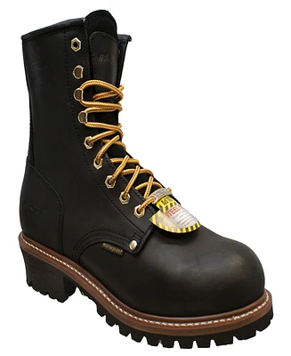 AdTec Men's 9" Waterproof Steel Toe Logger Black