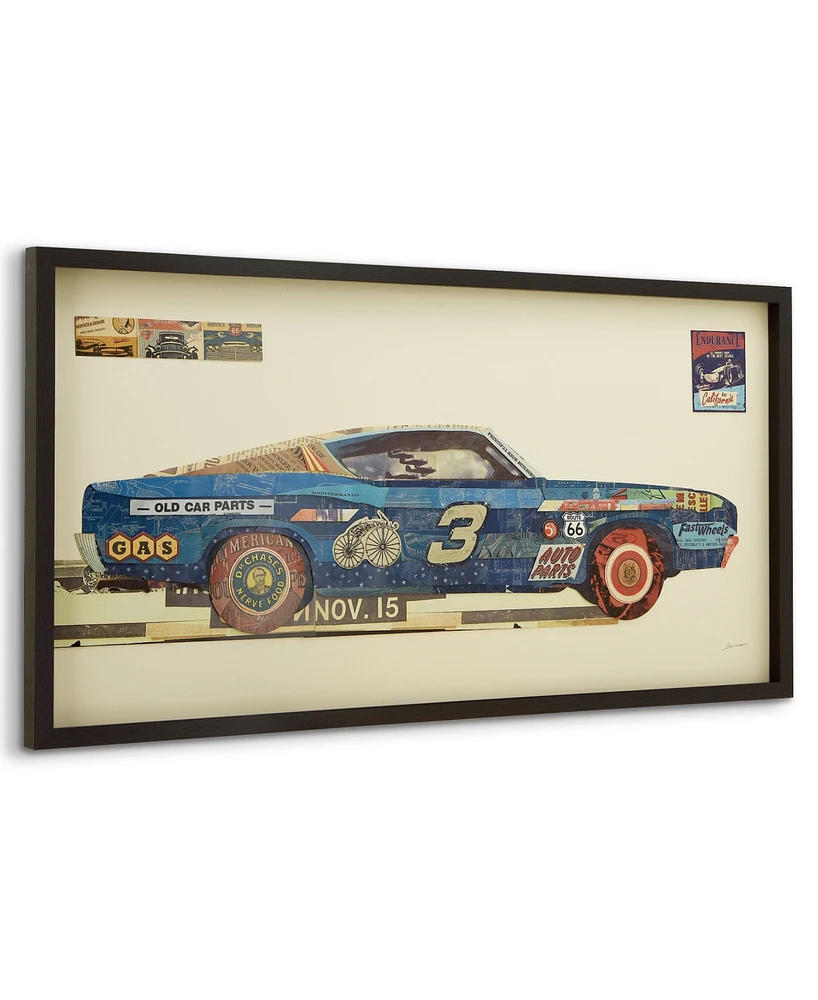 Empire Art Direct "Muscle Blue Car" Dimensional Collage Framed Graphic Art Under Glass Wall Art - 25'' x 48''