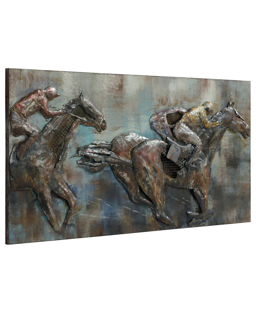 Empire Art Direct 'Race Day' Mixed Media Iron Hand Painted Dimensional Wall Sculpture - 60" x 30"