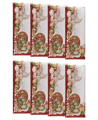 Elrene Holiday Turkey Bordered Fall Napkins, Set of 8