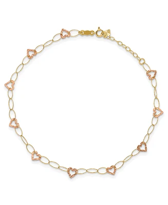 Heart Anklet With Adjustable 1" extension in 14k Yellow and Rose Gold
