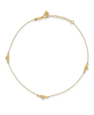 Triple Puffed Heart Anklet in 14k Yellow Gold
