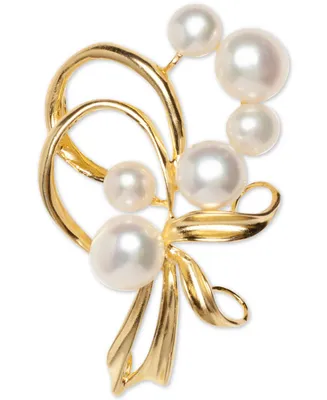 Cultured Freshwater Pearl (7mm & 5mm) Brooch Pin Sterling Silver and 18k Gold Over
