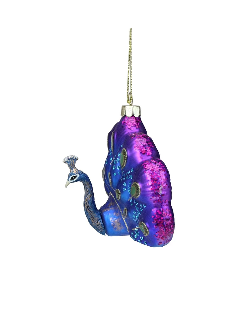 Northlight 4.25" Regal Peacock Blue and Purple Glittered Glass Peacock Christmas Ornament